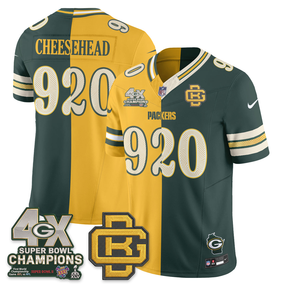 Green Bay Packers Cheesehead Rivalries Split Edition Vapor Jersey - All Stitched - Yellow Green