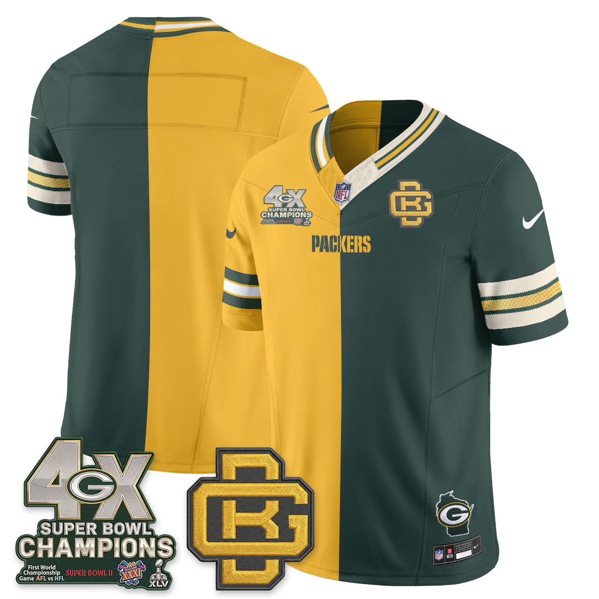 Green Bay Packers Team Rivalries Split Edition Vapor Jersey - All Stitched - Yellow Green