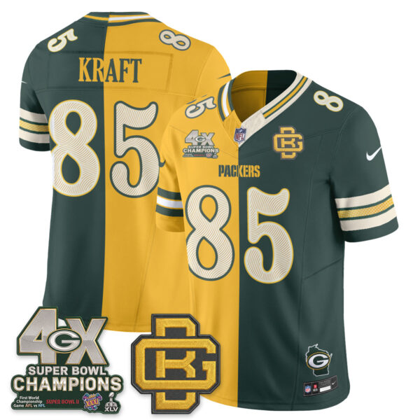 Green Bay Packers Tucker Kraft Rivalries Split Edition Vapor Jersey - All Stitched - Yellow Green