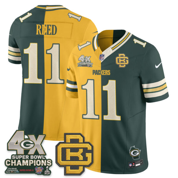 Green Bay Packers Jayden Reed Rivalries Split Edition Vapor Jersey - All Stitched - Yellow Green