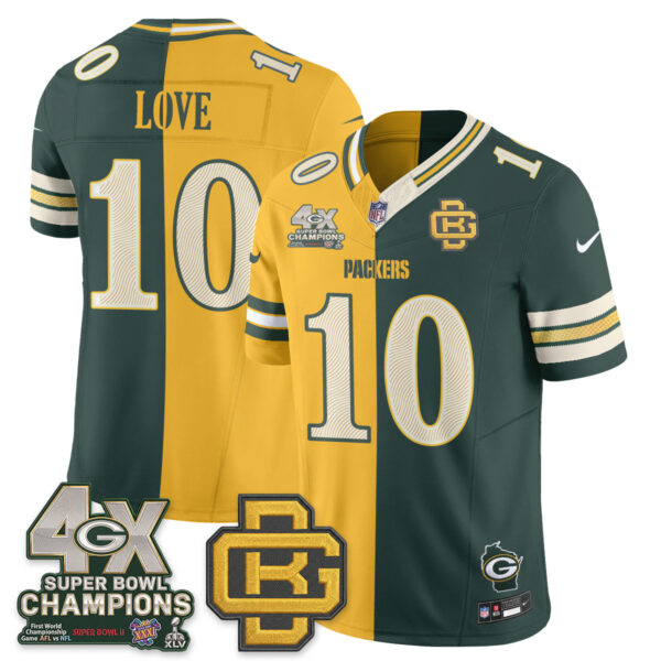 Green Bay Packers Jordan Love Rivalries Split Edition Vapor Jersey - All Stitched - Yellow Green