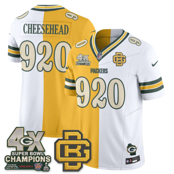 Green Bay Packers Cheesehead Rivalries Split Edition Vapor Jersey - All Stitched - Yellow White