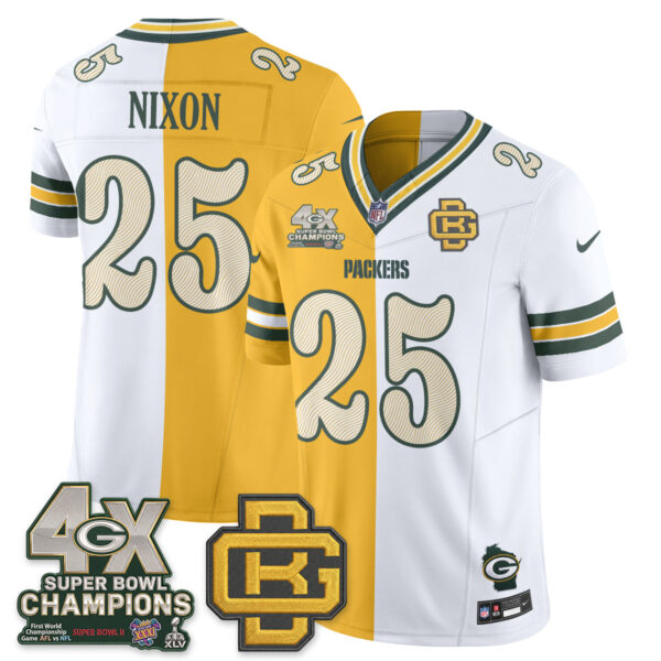 Green Bay Packers Keisean Nixon Rivalries Split Edition Vapor Jersey - All Stitched - Yellow White