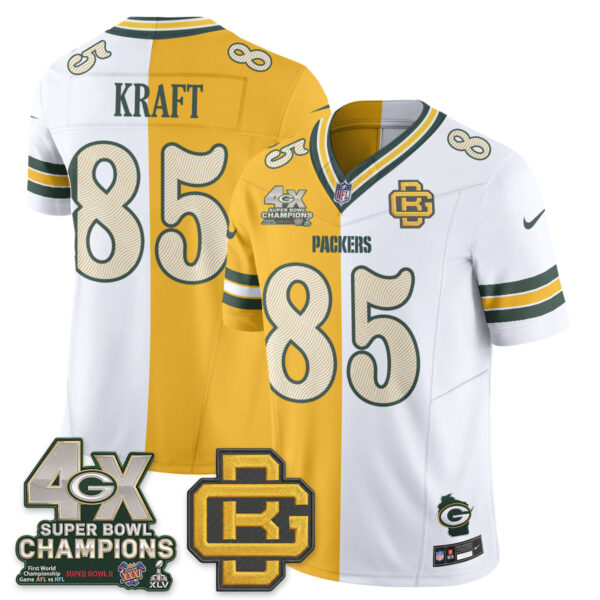 Green Bay Packers Tucker Kraft Rivalries Split Edition Vapor Jersey - All Stitched - Yellow White