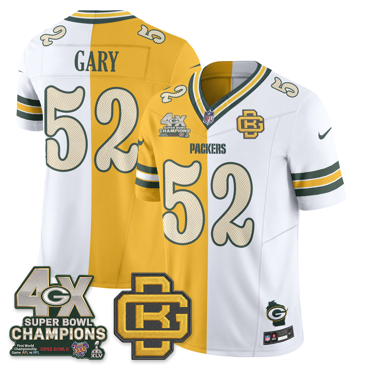 Green Bay Packers Rashan Gary Rivalries Split Edition Vapor Jersey - All Stitched - Yellow White