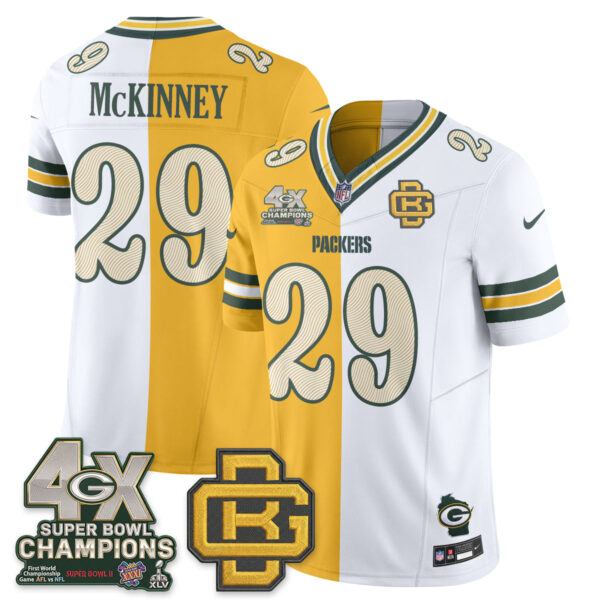 Green Bay Packers Xavier McKinney Rivalries Split Edition Vapor Jersey - All Stitched - Yellow White
