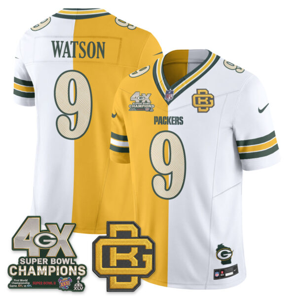 Green Bay Packers Christian Watson Rivalries Split Edition Vapor Jersey - All Stitched - Yellow White