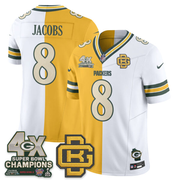 Green Bay Packers Josh Jacobs Rivalries Split Edition Vapor Jersey - All Stitched - Yellow White