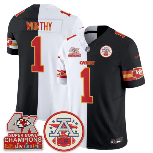 Kansas City Chiefs Xavier Worthy 2026 Split Limited Edition - All Stitched - Black White