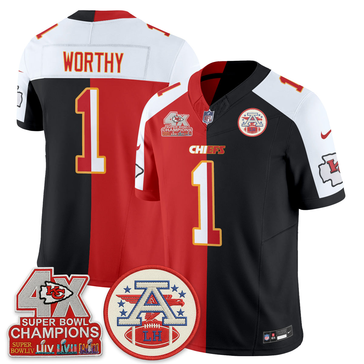 Kansas City Chiefs Xavier Worthy 2026 Split Limited Edition - All Stitched - Black Red