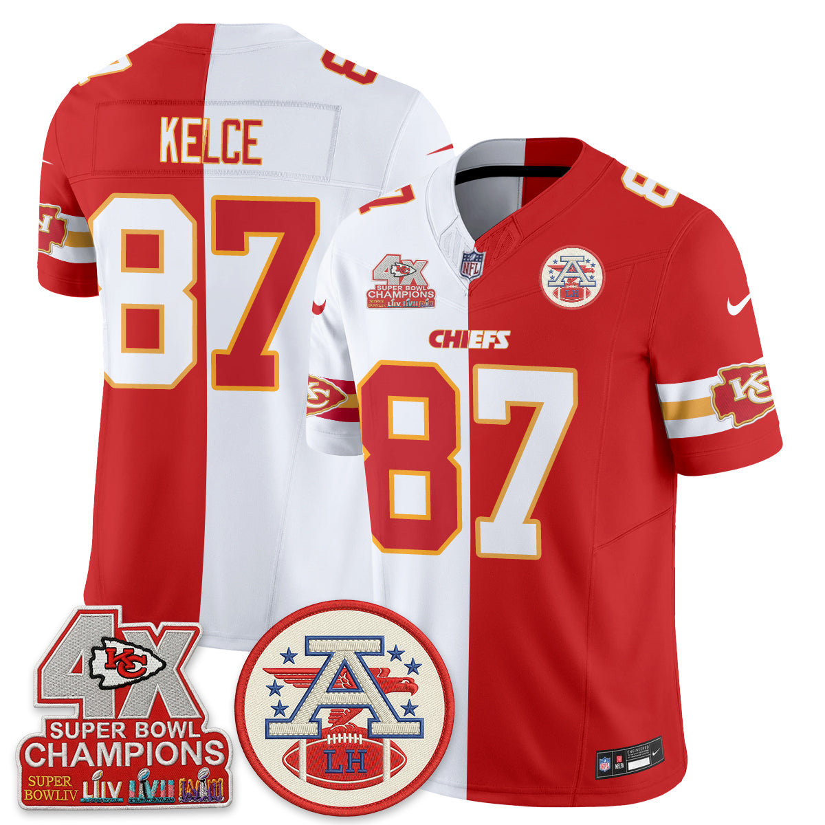 Kansas City Chiefs Travis Kelce 2026 Split Limited Edition - All Stitched - White Red