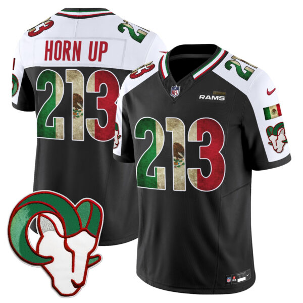 Los Angeles Rams Horn Up 213 2025 Mexico Vapor Limited Jersey - All Stitched - Black Alternate