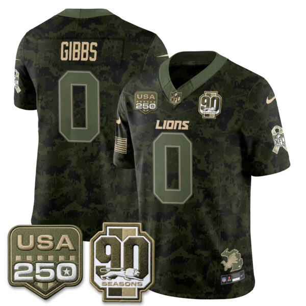 Detroit Lions Jahmyr Gibbs 2026 Salute to Service Vapor Jersey - All Stitched - Camo