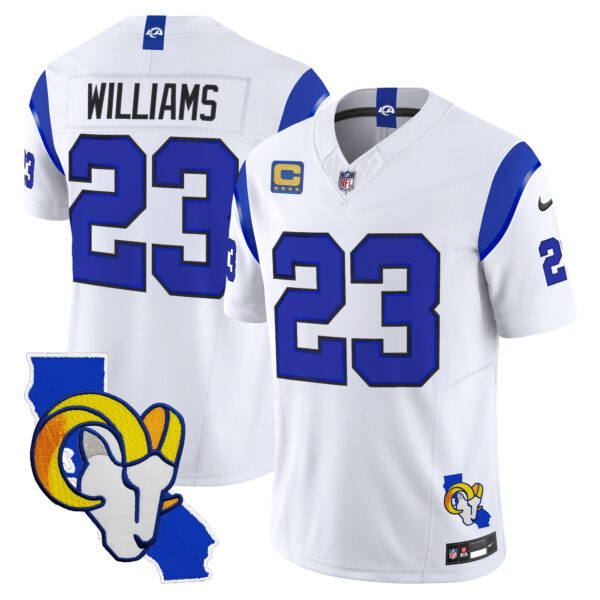 Los Angeles Rams Kyren Williams California Map Patch Fearsome Vapor Limited Jersey - All Stitched - White