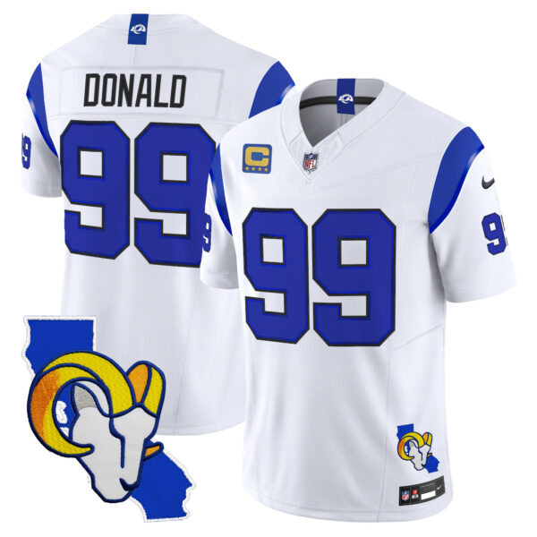 Los Angeles Rams Aaron Donald California Map Patch Fearsome Vapor Limited Jersey - All Stitched - White