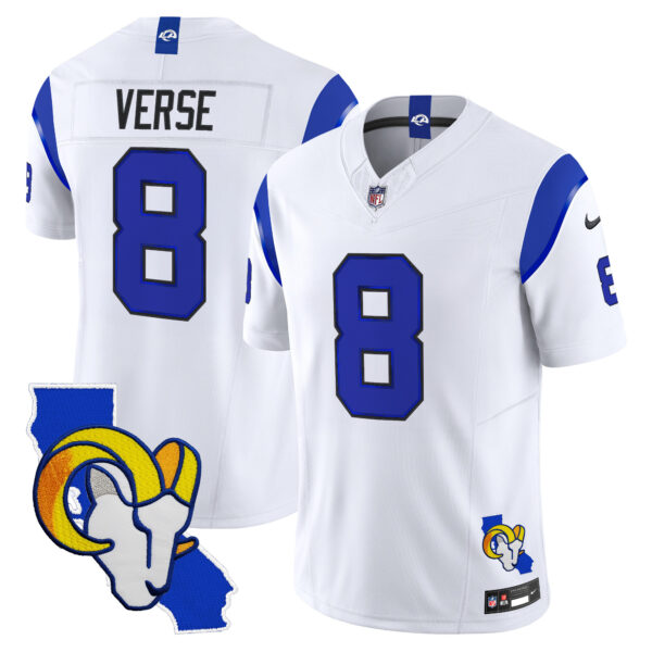 Los Angeles Rams Jared Verse California Map Patch Fearsome Vapor Limited Jersey - All Stitched - White