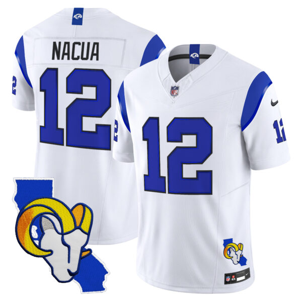 Los Angeles Rams Puka Nacua California Map Patch Fearsome Vapor Limited Jersey - All Stitched - White