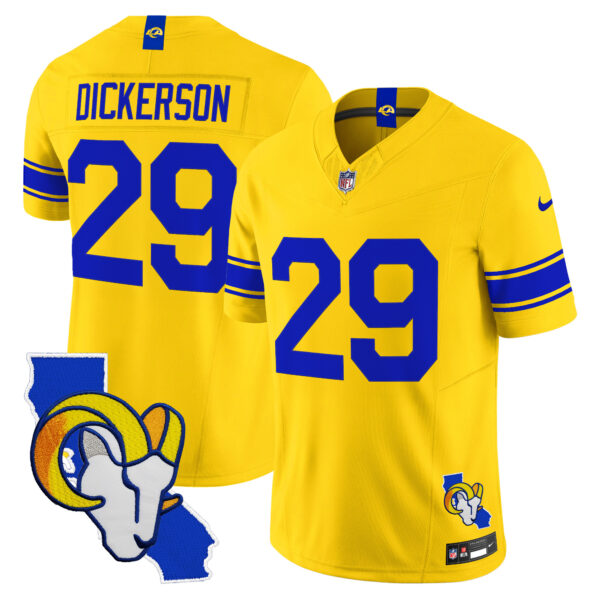 Los Angeles Rams Eric Dickerson California Map Patch Classic Sol Vapor Limited Jersey - All Stitched - Yellow