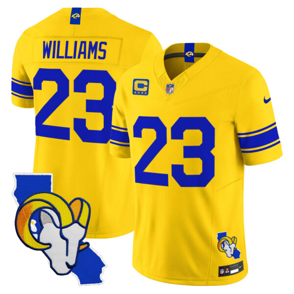 Los Angeles Rams Kyren Williams California Map Patch Classic Sol Vapor Limited Jersey - All Stitched - Yellow