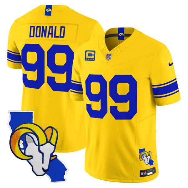 Los Angeles Rams Aaron Donald California Map Patch Classic Sol Vapor Limited Jersey - All Stitched - Yellow