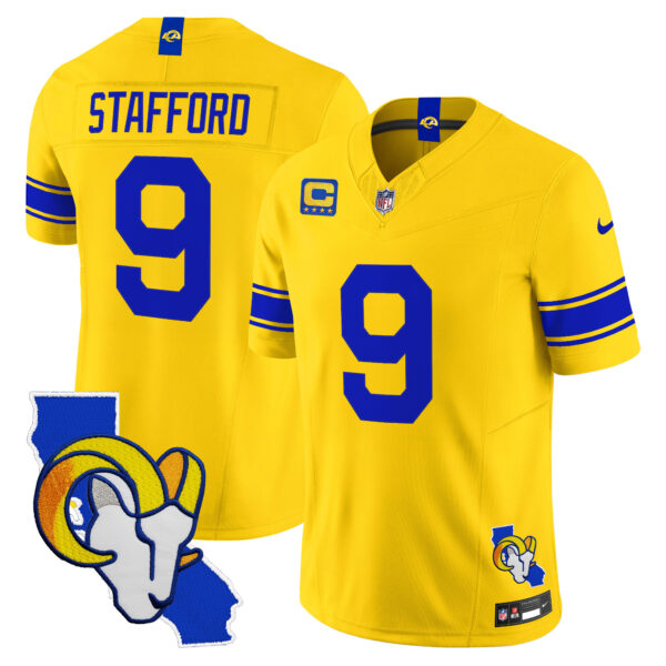Los Angeles Rams Matthew Stafford California Map Patch Classic Sol Vapor Limited Jersey - All Stitched - Yellow