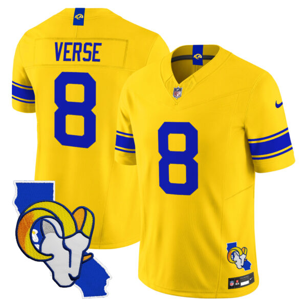 Los Angeles Rams Jared Verse California Map Patch Classic Sol Vapor Limited Jersey - All Stitched - Yellow