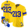 Los Angeles Rams Horn Up 213 California Map Patch Classic Sol Vapor Limited Jersey - All Stitched - Yellow