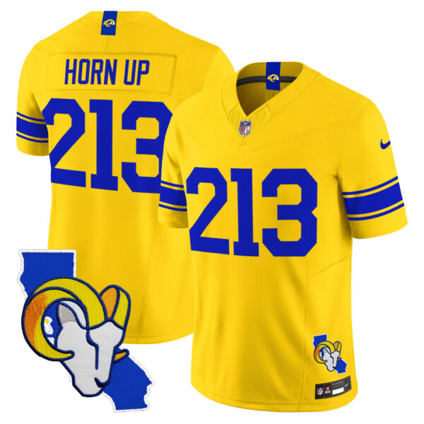 Los Angeles Rams Horn Up 213 California Map Patch Classic Sol Vapor Limited Jersey - All Stitched - Yellow