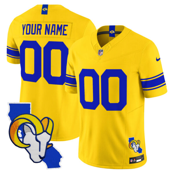 Los Angeles Rams California Map Patch Classic Sol Vapor Limited Custom Jersey - All Stitched - Yellow
