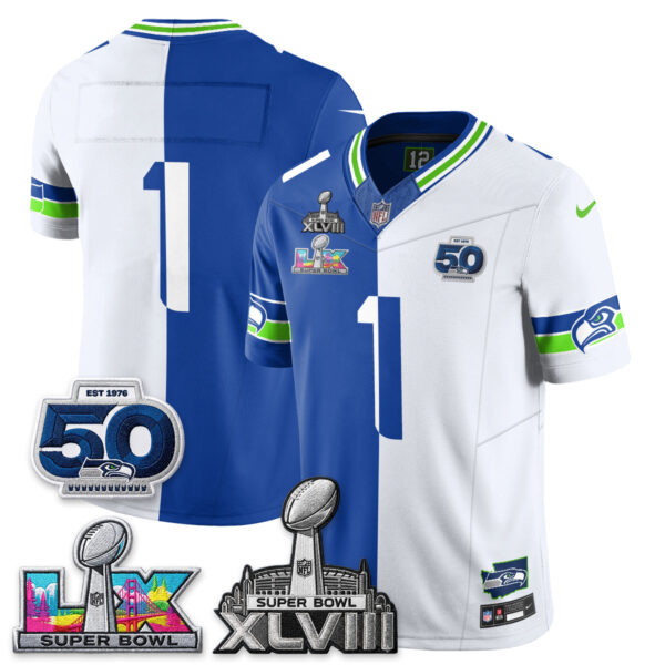 Seattle Seahawks Team Super Bowl LX Champions Split Edition Vapor Jersey - All Stitched - Royal White
