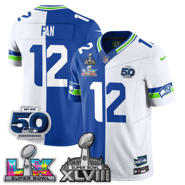 Seattle Seahawks Fan Super Bowl LX Champions Split Edition Vapor Jersey - All Stitched - Royal White