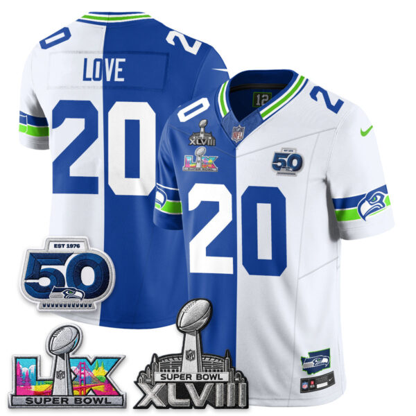 Seattle Seahawks Julian Love Super Bowl LX Champions Split Edition Vapor Jersey - All Stitched - Royal White