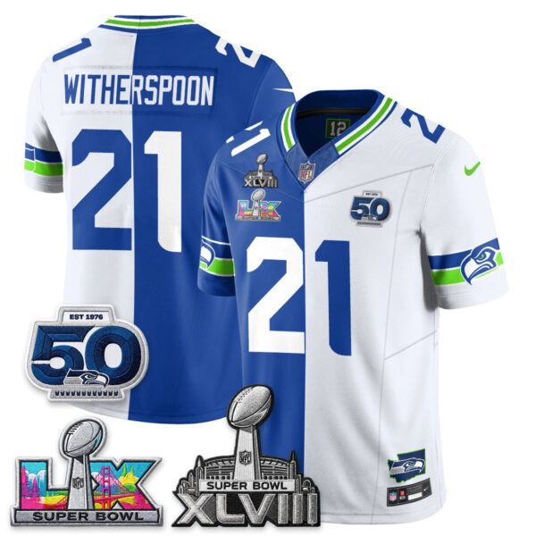 Seattle Seahawks Devon Witherspoon Super Bowl LX Champions Split Edition Vapor Jersey - All Stitched - Royal White