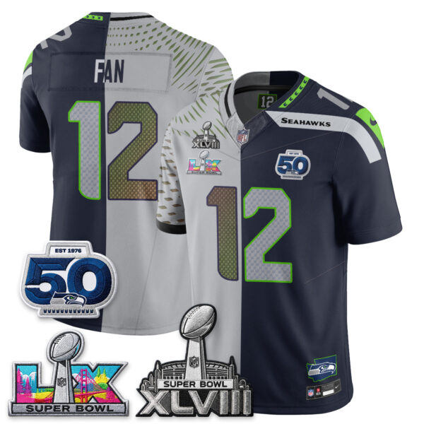 Seattle Seahawks Fan Super Bowl LX Champions Split Edition Vapor Jersey - All Stitched - Rivalries Navy