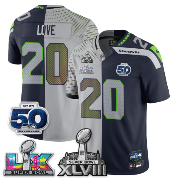 Seattle Seahawks Julian Love Super Bowl LX Champions Split Edition Vapor Jersey - All Stitched - Rivalries Navy