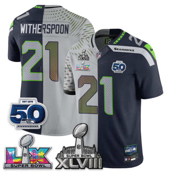 Seattle Seahawks Devon Witherspoon Super Bowl LX Champions Split Edition Vapor Jersey - All Stitched - Rivalries Navy