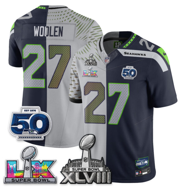 Seattle Seahawks Riq Woolen Super Bowl LX Champions Split Edition Vapor Jersey - All Stitched - Rivalries Navy