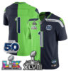 Seattle Seahawks Team Super Bowl LX Champions Split Edition Vapor Jersey - All Stitched - Neon Navy