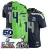 Seattle Seahawks Sam Darnold Super Bowl LX Champions Split Edition Vapor Jersey - All Stitched - Neon Navy