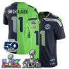Seattle Seahawks Jaxon Smith-Njigba Super Bowl LX Champions Split Edition Vapor Jersey - All Stitched - Neon Navy