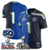 Seattle Seahawks Team Super Bowl LX Champions Split Edition Vapor Jersey - All Stitched - Royal Navy