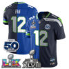 Seattle Seahawks Fan Super Bowl LX Champions Split Edition Vapor Jersey - All Stitched - Royal Navy