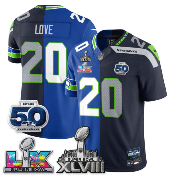 Seattle Seahawks Julian Love Super Bowl LX Champions Split Edition Vapor Jersey - All Stitched - Royal Navy
