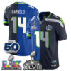 Seattle Seahawks Sam Darnold Super Bowl LX Champions Split Edition Vapor Jersey - All Stitched - Royal Navy