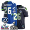 Seattle Seahawks Zach Charbonnet Super Bowl LX Champions Split Edition Vapor Jersey - All Stitched - Royal Navy