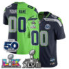 Seattle Seahawks Super Bowl LX Champions Split Edition Vapor Custom Jersey - All Stitched - Neon Navy