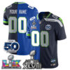 Seattle Seahawks Super Bowl LX Champions Split Edition Vapor Custom Jersey - All Stitched - Royal Navy