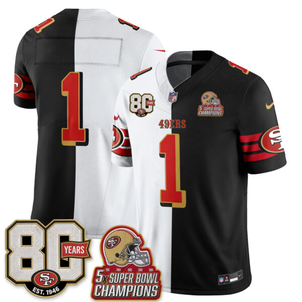 San Francisco 49ers Team Split Style Vapor Jersey - All Stitched - White Black