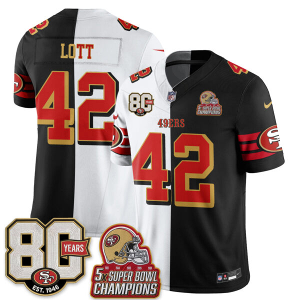 San Francisco 49ers Ronnie Lott Split Style Vapor Jersey - All Stitched - White Black