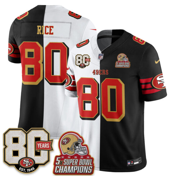 San Francisco 49ers Jerry Rice Split Style Vapor Jersey - All Stitched - White Black
